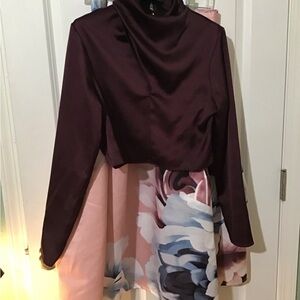 ZARA Beautiful Burgundy Blouse up to the neck Has3 buttons in back Zips Side.🍁